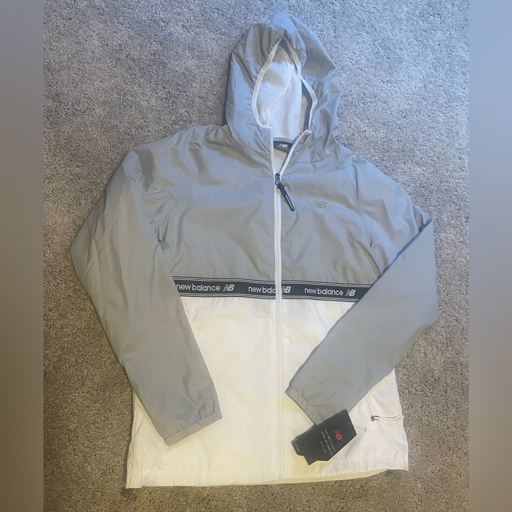 New Balance windbreaker. Gray/White. Never worn.